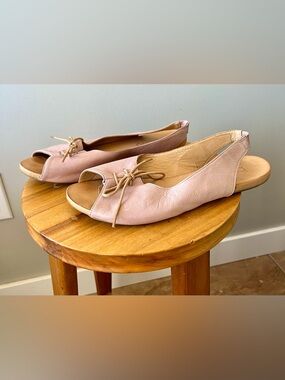 Bueno Soft Pink Peep-Toe Leather Flats Slip-on Sling-back Size 9 -Bohemian